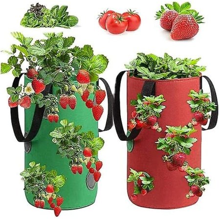 2 Stk. Jordbærplantepose, Jordbærvækstpose, Non-Woven Jordbærvækstpose, Jordbærplantepose, til Jordbær, Urter, Blomster (3 Gallon,
