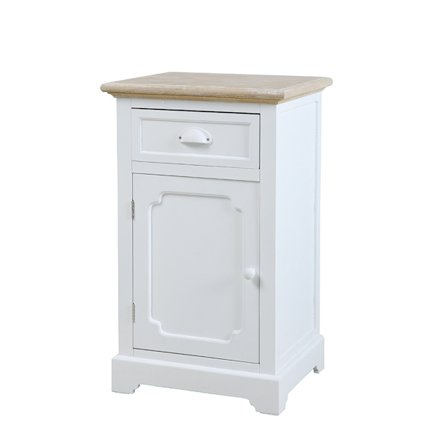 Hvidt natbord med skuffe og skab, 43x35x71 cm