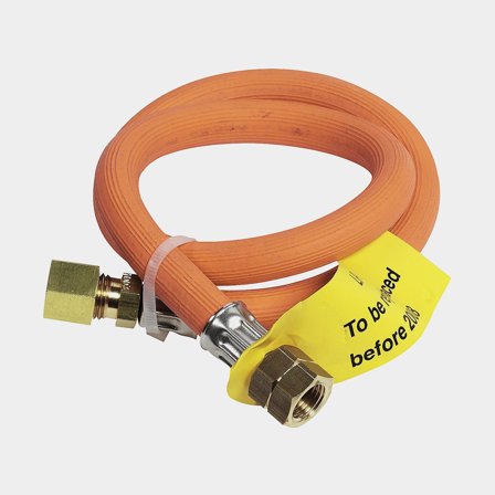 Manguera de gas GLP prensada THP, 900 mm, 1/4" hembra con rosca a izquierdas - racor de compresión de 8 mm