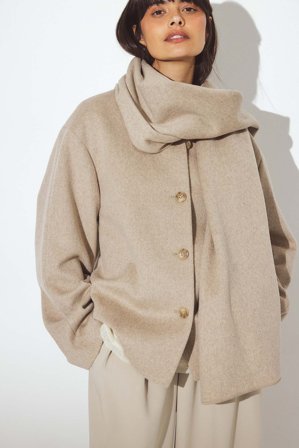 NA-KD - Kort kåpe i ullblanding med skjerfdetaljer - Vårjakker - Beige - EU 42