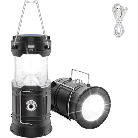 Solar Camping Lanterne, Foldbar LED lommelygte. Solcelledrevet lommelygte med backup-batteri. Vandtæt camping lanterne. Lommelygte til camping