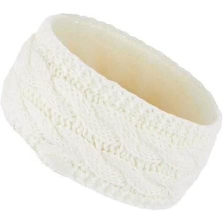 Vinter Fuzzy Fleece-foret Tykt Strikket Diagonale Striper Kryssmønster Hodebånd Hodeinnpakning (Hvit)