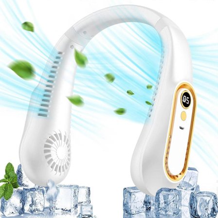 Bærbar nakkevifte, USB-vifte, Stille nakkevifte, 720 kjøling, Minivifte, Liten bladløs nakkevifte med LED-skjerm for reise, kjøkken, kontor - Hvit