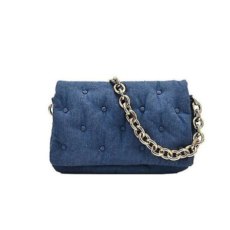 Women Faux Leather Shoulder Bag Clutch Purse With Thich Chain Strap Beading Solid Color Underarm Tote Handbag Satchel