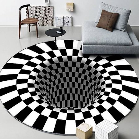 Rund 3D-matta Vortex Trap Visuell Illusion Matta Tryckt Mattor Golvmatta Halkskydd 80x80cm