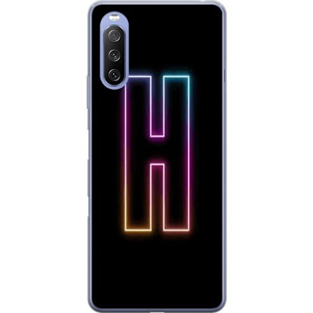 Kompatibelt Mobildeksel til Sony Sony Xperia 10 III Lite Minimalistisk neonbokstav H i fargeskiftende lys mot svart bakgrunn med moderne typografisk f