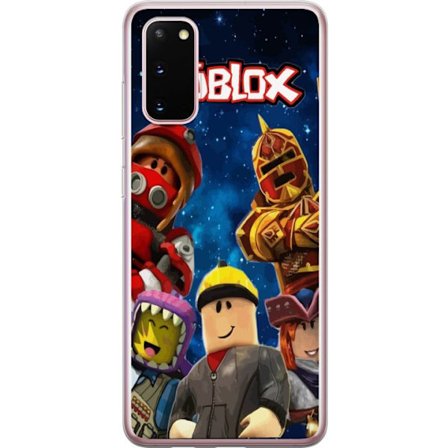 Kompatibelt Mobildeksel til Samsung Samsung Galaxy S20 Robloxhelter står foran en stjerneklaar rombakgrunn med fargerike karakterer som skaper energi