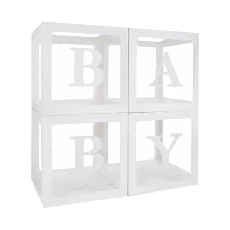4 set baby med bokstäver för baby shower, klara baby shower block lådor avslöja dekorationer Födelsedagsfest -Vit
