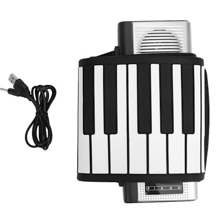 Myk silikon tastatur piano rull bærbar 61-tasters svart hvit med høyttaler