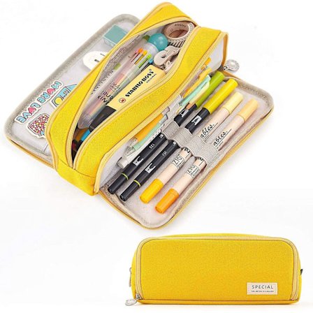 Large Pencil Case Big Capacity 3 Compartments Canvas Pencil Pouch For Students