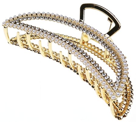 Senze Hårklemme med perler og sten 11 cm. Guld, Hår, Hårpynt, Hårklemmer