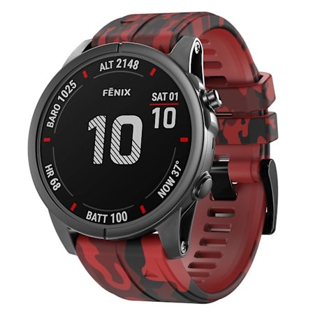 Punainen Punainen Camouflage Silikoni Kellon Ranneke yhteensopiva Garmin Fenix 7x:n kanssa