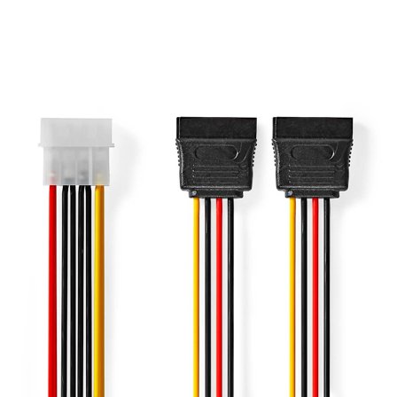 Intern Strømkabel | Molex Han | 2x SATA 15-Pin Hun | Guldplateret | 0.15 m | Runde | PVC | Flerfarvet | Box