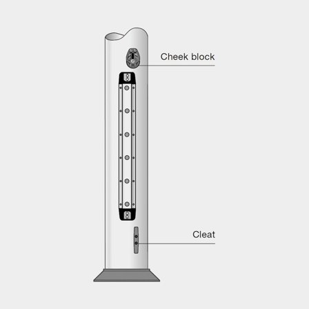 Seldén Heel lift arrangement for Spinnaker pole, Cheek block and cleat included. For larger Seldén mast sections. (406-001-83)