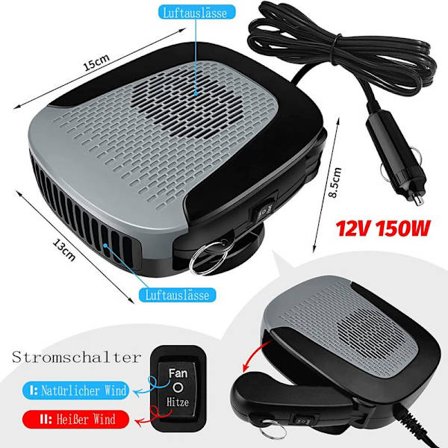 Bilvarmeblæser 12V 150W Bærbar Bilvarmeapparat Defroster, 3 i 1 Varmeapparat til Bil