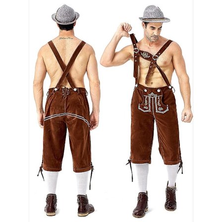 (Skjorte+bukser+hat) Oktoberfest Beer Man Lederhosen kostume Halloween Bayersk karnevalsfest Deluxe Cosplay Outfit Set