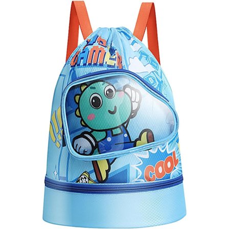 Svømmepose for barn med våt- og tørrseparasjon, strandryggsekk med tegneseriedesign – Romslige rom for badedrakt, håndkleoppbevaring, ideell for