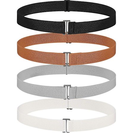 4-pak usynlige elastiske damebælter med flade spænder, elastisk bånd af gummi