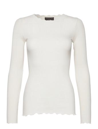 Organic T-Shirt W/ Lace T-shirts & Tops Long-sleeved Hvit Rosemunde
