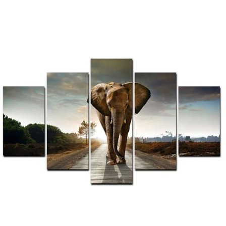Tableau - TD - Elegant elefant - 5 dele - Moderne vægdekoration - Rektangulær