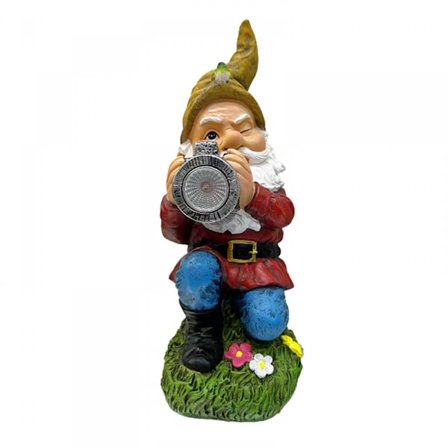 Havefigur af havenisse, solcelledrevne havenisser til udendørs brug, nissehavedekorationer, håndlavede havefigurer af harpiks