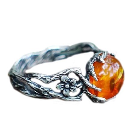 Utsökt Orange Transparent Stenring Dam Vintage Silverfärgad Pläterad Finger Smycken Ring Ädelstenar Boho Smycken