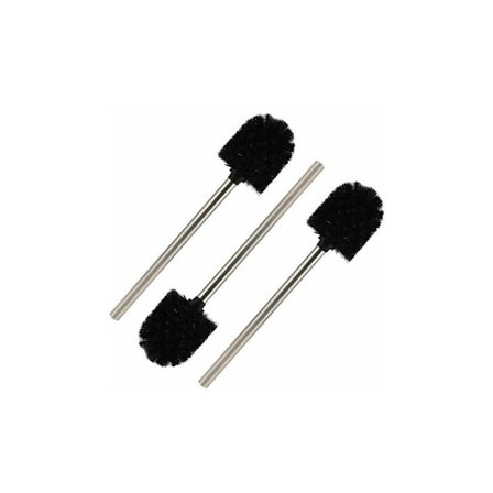 3-delad toalettborste, svart toalettpapper med några insatser och LYLM rostfritt stål