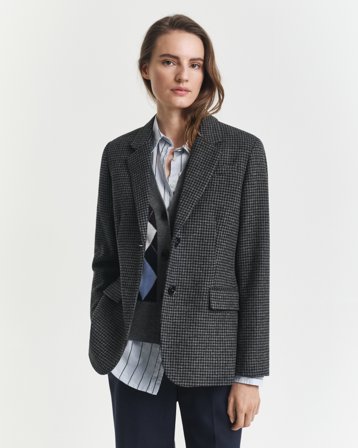 GANT Damen Regular Fit Houndstooth Blazer aus Wolle (36) Grau