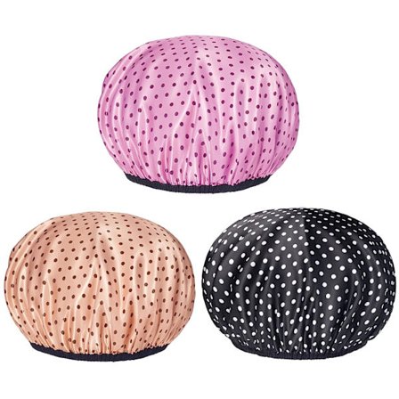 Brusekappe, Brusekappe til kvinder med langt hår, Genanvendelig vandtæt Silke Satin Hår Badehætte, Stor størrelse 3 farver (Polka Dot)