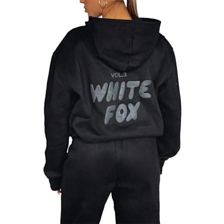Hvid Fox Hoodie Tracksuit Sweatshirt Top og Lange Bukser Sæt Sort Sort til Kvinder Black M