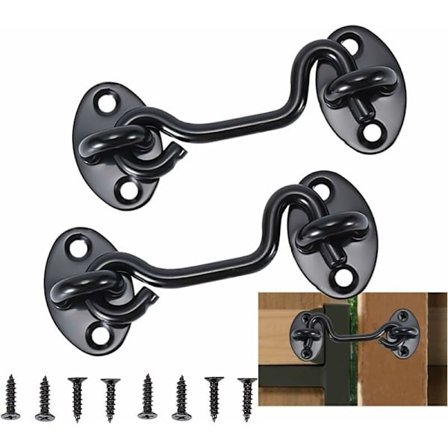 Mökkihaka 2 kpl, musta (10 cm), oven suljinhaka, musta ruostumaton teräs oven haka lukko, asennusruuveilla, ikkunaan, aittan oveen, varaston oveen, 