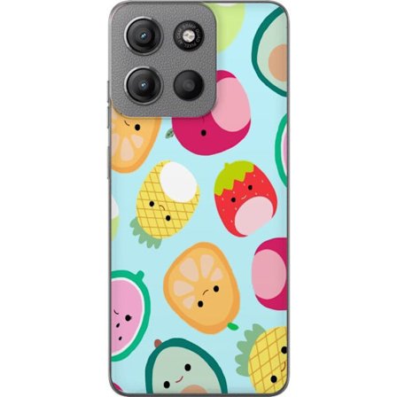 Kompatibelt Mobildeksel til Motorola Moto G15 Mønster av kawaii-frukter som jordbær sitron ananas og avocado på lyseblå bakgrunn