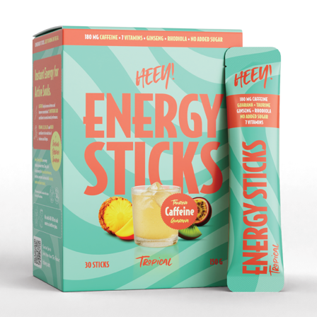 Heey! Energy Sticks Koffein + Guarana, Tropisk, 30 stk.