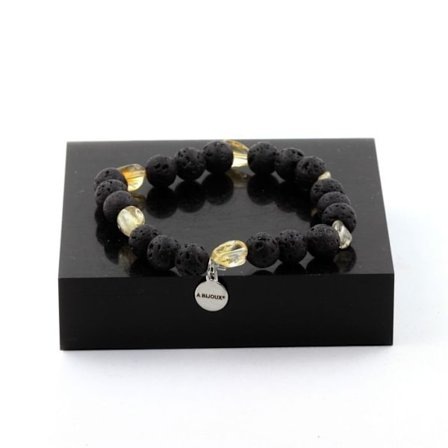 Kivet ja Mineraalit. Brasilialainen sitriinirannekoru + 8 mm laavahelmiä. Tehty Ranskassa.