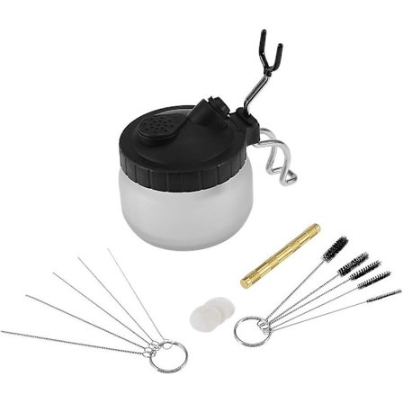 Airbrush Rengjøringskrukke - Holder Fargeboks Flaske Rengjøringsnål Munnstykke Børste Sett