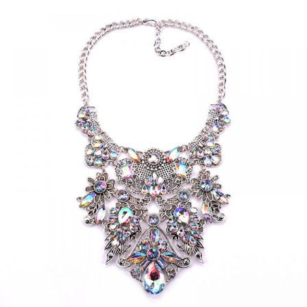 Rhinestone Halsband Silver Crystal Vintage Bib Krage Choker