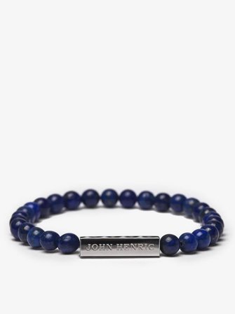 John Henric Men's Blaues Perlenarmband Size 22cm