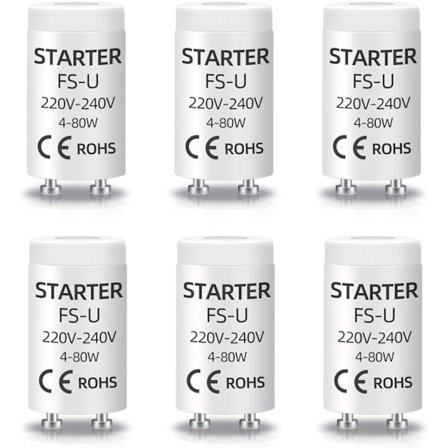 Pakke med 6 FSU-startere for 4-80W lysrør, 220-240V AC, UV-lampe starterkontrolltilbehør