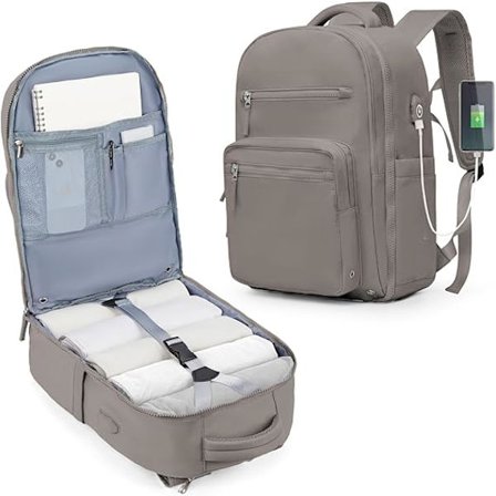 Stor reisesekk, unisex, 14-tommers laptop-ryggsekk, godkjent for fly, vanntett reiseveske med USB-ladeport