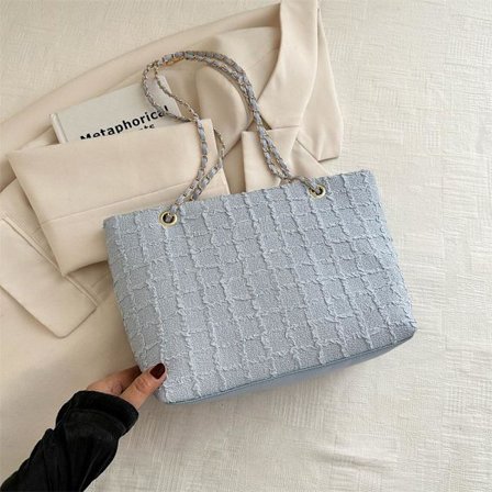 Large Chain Tote Bag for Women, Large Capacity Commuter Bag (Blue)