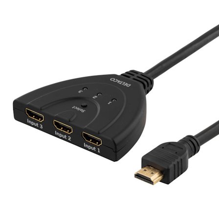 3 Port HDMI Pigtail Switch, 0.5m, gold-plated connectors