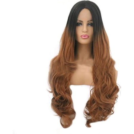 Hårförlängningar Fashian Gradient dam färgat långt lockigt hår Stor vågigt lockigt hår peruk T färg front spets peruk (Färg: Foto Färg, Storlek: 24