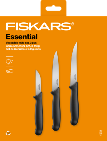 Fiskars Essential 1065584 Knivset grönsaksknivar, 3 delar, Grillar
