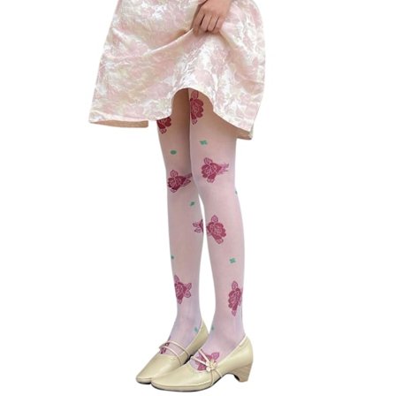 Fransk stil kvinder elegant silke strømpebukser vintage farverige rose blomst mønstret slankende tatovering strømpebukser søde lolita cosplay leggings