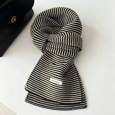 Klassisk sort og hvid stribet strikket halstørklæde Vinter Varm Anti-kulde