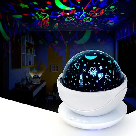 Projektorlampa med 360° rotation, lampor för baby med både rymd- och djurteman, lugnande sömlampa som julklapp och födelsedagspresent till barn