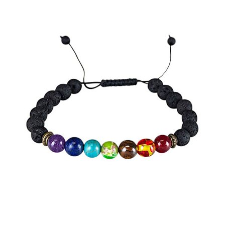 Färgstarkt Chakraarmband: 7 Pärlor & Vulkansten, 18 cm