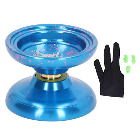 Blå Yoyo-boll i aluminiumlegering med 3 snören, handske, avancerad stabilitet