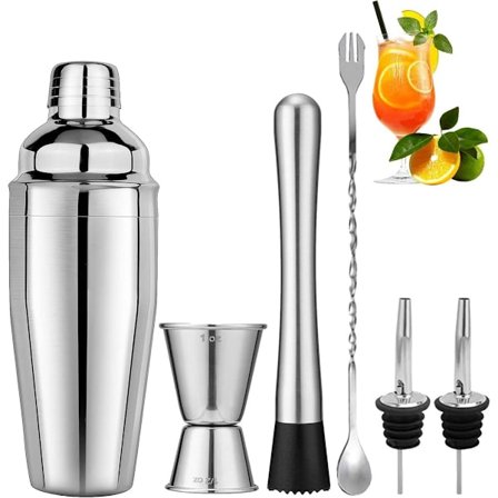 Cocktail shaker i rustfrit stål - 6-delt sæt - Cocktailsæt - Cocktail Shaker (750 ml)