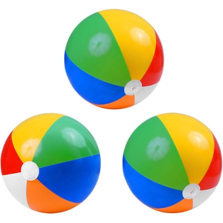 Set med 3 uppblåsbara regnbågsbadbollar, 40 cm (16 tum), 6 olika färger, för pool och strand.